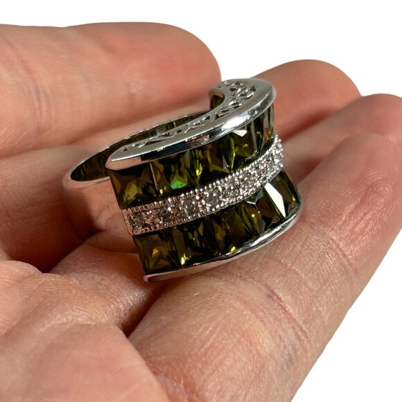 Park Lane Ring Silver Tone Green Crystal Band Statement Cocktail Jewelry 8.5 - Picture 7 of 11